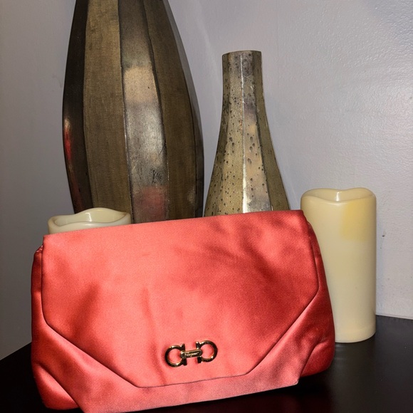 Salvatore Ferragamo Coral Satin Clutch